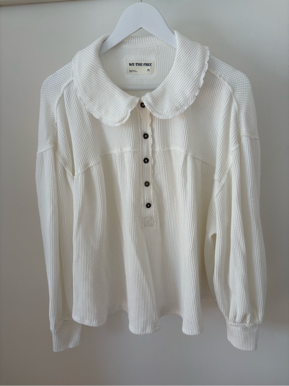We The Free White Waffle Knit Long-Sleeve Polo